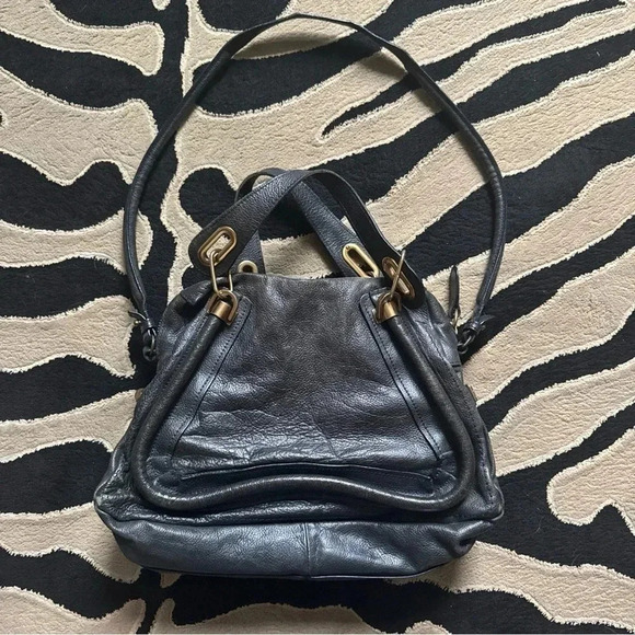 Chloe Paraty Hand Bag Leather 2way Gray Authentic - Picture 2 of 14